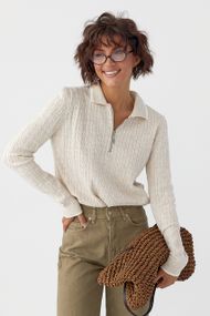 В'язане поло з довгими рукавами - бежевий цвет, ONE SIZE (є розміри)