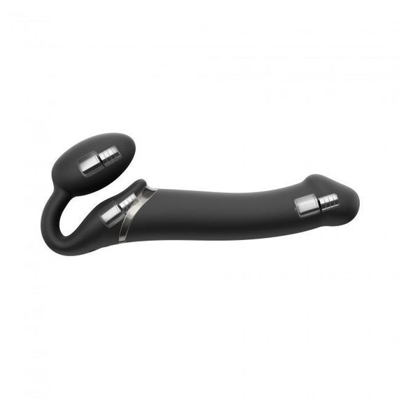 Безремінний страпон з вібрацією Strap-On-Me Vibrating Black M, діаметр 3,8см, пульт ДК, регульований | Зображення 1