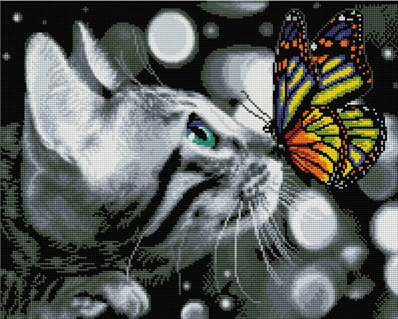 Алмазна мозаїка Котик з метеликом 40х50 см ColorArt  SP080