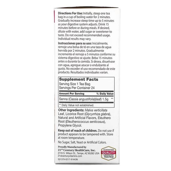 Заменитель питания 21st Century Herbal Slimming Tea Caffeine Free 24 Tea Bags Cranraspberry | Зображення 1