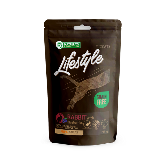 Лакомство для котов, мясо кролика с черникой, Nature's Protection Lifestyle Rabbit with Blueberries, 75 г