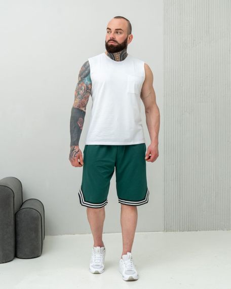 Мужской летний костюм майка и шорты BD0037 цвет белый + зеленый, размер S