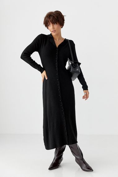 Трикотажна довга сукня на ґудзиках - чорний цвет, ONE SIZE (є розміри)