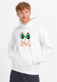 Худі чоловіче біле з принтом "Кіт з цукеркою", 2XL