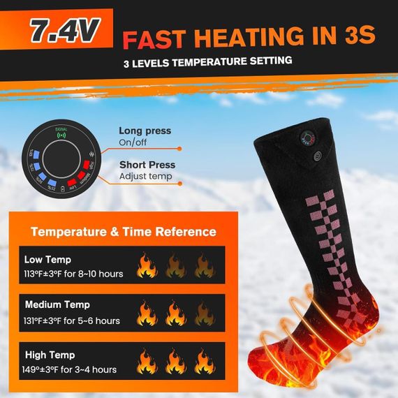Шкарпетки з акумулятором 7,4 В Шкарпетки з підігрівом для чоловіків і жінок, | Зображення 4