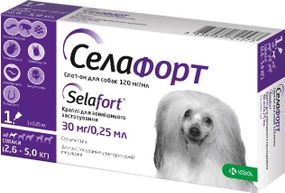 Капли от блох и глистов для собак 2.6-5 кг KRKA Селафорт, 1 пип