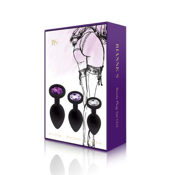 Набор анальных пробок с кристаллом Rianne S: Booty Plug Set Black, диаметр 2,7см, 3,5см, 4,1см | Зображення 1