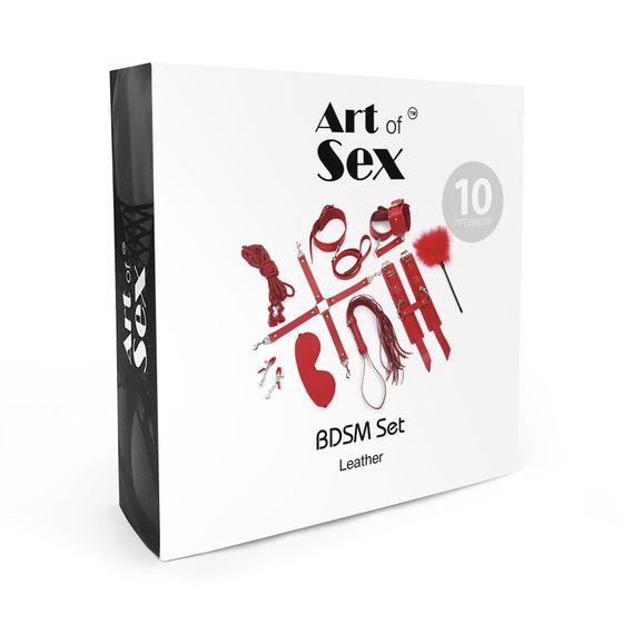 Набір Art of Sex - BDSM Set Leather, 10 предметів, натуральна шкіра, Чорний | Зображення 3