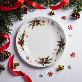 Тарелка новогодняя 23 см фарфоровая с рождественским декором SG-32-2