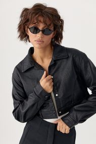 Коротка куртка зі шкірозамінника - чорний цвет, M (є розміри)