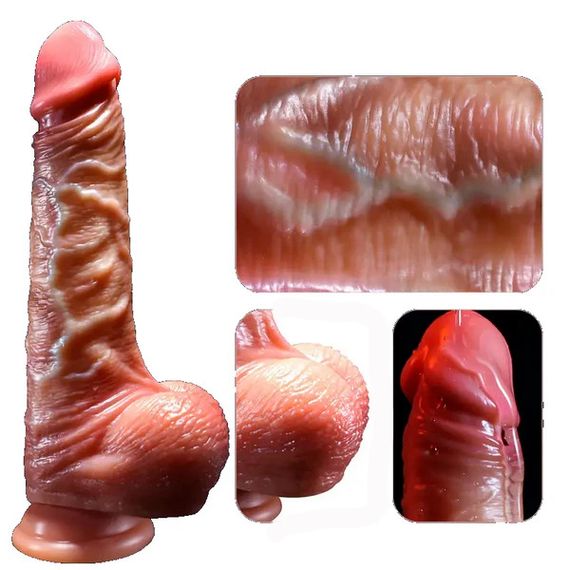 Фаллоимитатор с подвижной крайней плотью и мошонкой 215*40 mm (L) | Зображення 3