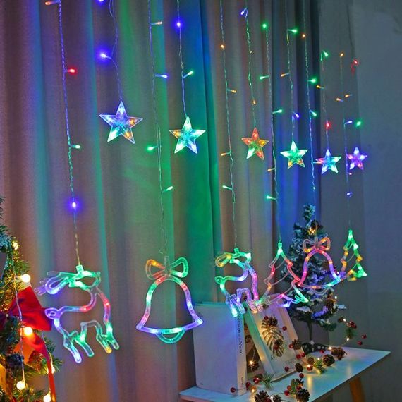 Гірлянда-штора LED Новорічна XPRO 2,5 м з фігурками дзвіночок, ялинка, олень 12 шт, RGB (234560730_289) | Зображення 8