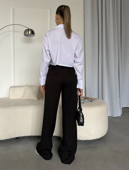 Женские широкие легкие штаны брюки палаццо со стрелками NA2012 цвет черный, размер 50/52 | Зображення 1