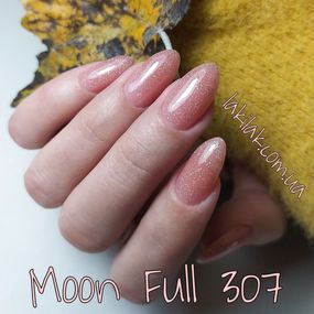 Гель-лак Moon Full №307 напівпрозорий персиковий з різнокольоровим шимером 8мл