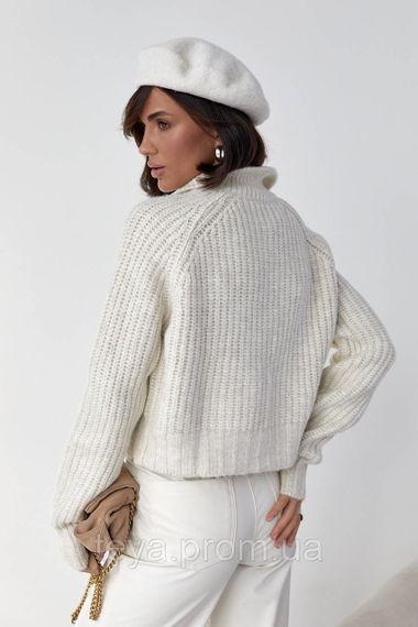 Женский вязаный свитер oversize с воротником на молнии цвет молочный FL_000885 | Зображення 1