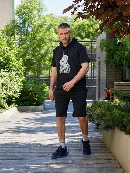 Чоловічий літній костюм SOLINNA (худі + шорти) двонитка, спортивний комплект чоловічий Чорний, 50-52