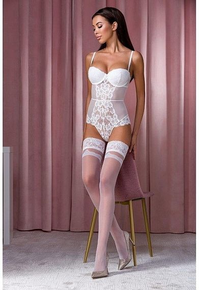 Мереживні панчохи ST116 білі з блакитним візерунком 3/4 (20 den) - Passion sexstyle
