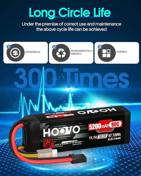 Аккумулятор HOOVO 11.1V 80C 5200mAh 3S LiPo с вилкой Tracxas для радиоуправляемого автомобиля RC грузовика | Зображення 6