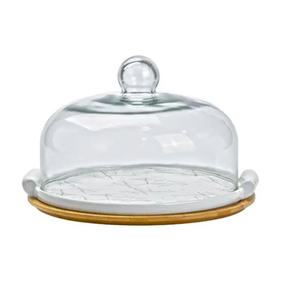 Тортовница фарфоровая со стеклянной крышкой 29 см HP1204