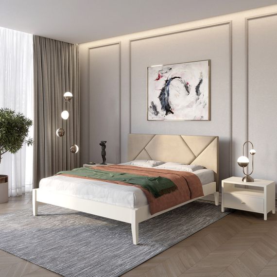 Полуторне дерев&#039;яне ліжко Mebigrand Нью-Йорк ДК Айворі (S0505Y30R)/Аляска 23 (Бежевий) 120х200 см (MBG-10272)