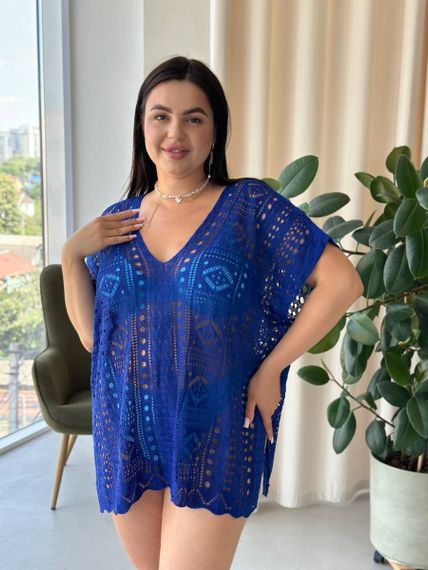 Пляжна коротка синя туніка PLUS SIZE тоненька в'язка | Зображення 3