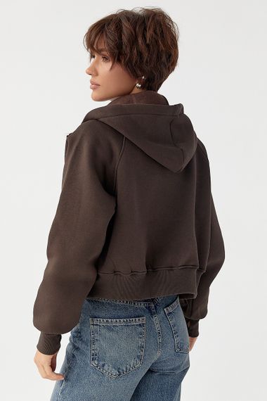 Утеплене коротке худі на блискавці - коричневий цвет, M (є розміри) | Зображення 1