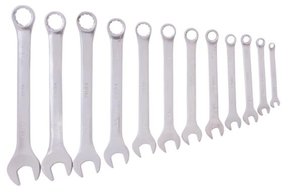 Набор ключей рожково - накидных CrV 1/4", 5/16", 3/8", 7/16", 1/2", 9/16", 5/8", 11/16", 3/4", 13/16", 7/8", 2011431