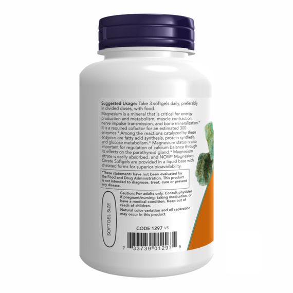 NOW Magnesium Citrate 134 mg цитрат магния в мягких капсулах №90 | Зображення 2