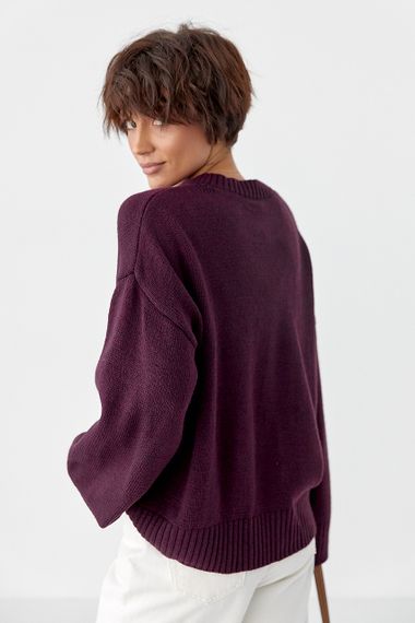 В'язана однотонна кофта вільного фасону - бордо цвет, M (є розміри) | Зображення 1