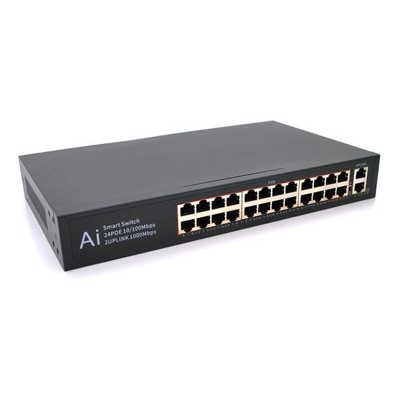 POE коммутатор Merlion 24 POE 10/100+2 RJ45 10/100/1000+встроенный БП 52V