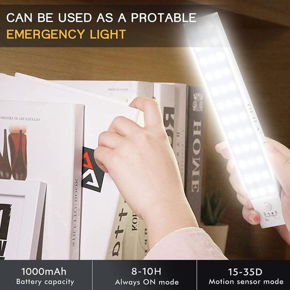 Светильник OUILA с датчиком движения 23см, LED USB, 3 режима, диммируемый, для шкафа, кухни, коридора 2 шт | Зображення 2