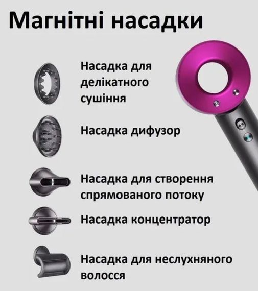 Фен з іонізацією Super Hair Dryer 5в1 міні електрофен безшумний з 5 насадками для укладання волосся 1600 Вт | Зображення 7