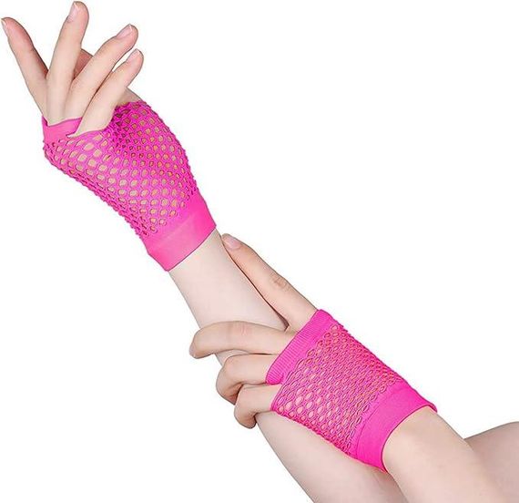 Набір рожевих аксесуарів у стилі 80-х обруч рукавички сережки намисто браслети, комплект для ретро образу на Хелловін, корпоратив | Зображення 2