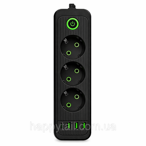 Мережевий фільтр чорний з вимикачем 3 розетки 3хUSB-A 1xUSB-C 3м HP-5-34
