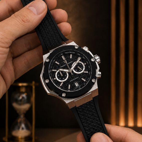 Чоловічий годинник Pagani Design PD-YS032 Silver-Black-Black Rubber на каучуковому ремінці | Зображення 7