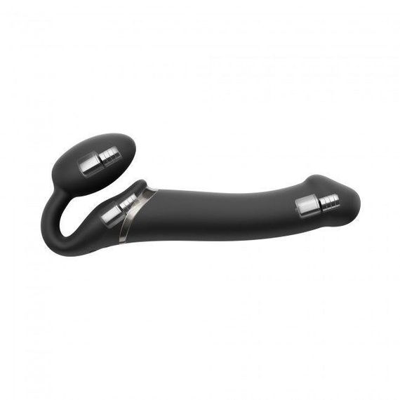 Безремневой страпон с вибрацией Strap-On-Me Vibrating Black M, диаметр 3,3см, пульт ДУ, регулируемый | Зображення 1