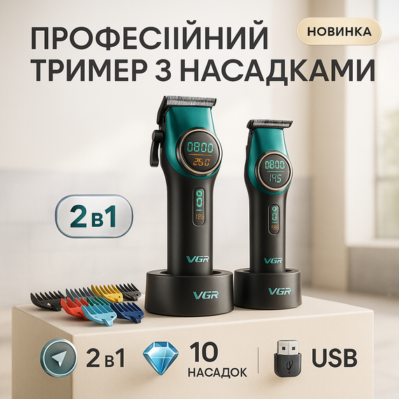 Акумуляторная машинка для стрижки VGR V-885 S2 GREEN, Надежная машинка для стрижки ZW-13