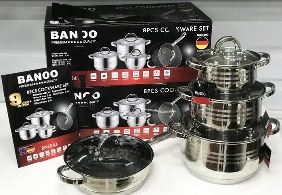 Набор кастрюль с крышками и сковородой BANOO BN-5004 набор кухонный 8 предметов посуда для кухни | Зображення 3