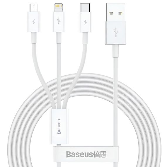 Дата кабель Baseus Superior Series USB to MicroUSB-Lightning-Type-C 3.5A (1.5m) (CAMLTYS) Stellar White