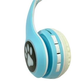 Навушники бездротові LED з котячими вушками та підсвічуванням VIV-23M Блакитні