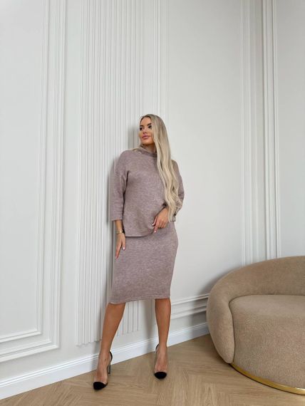 Женский теплый ангоровый костюм с юбкой миди LK137 цвет капучино, размер 42/44 | Зображення 2