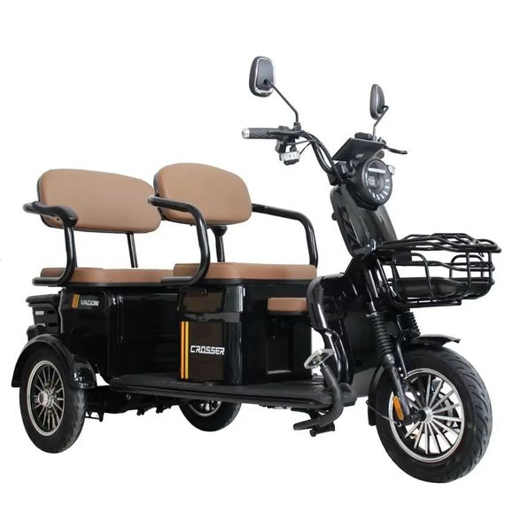 Електротрайк Crosser Vagon TR-4 1000W 72V 24Ah, триколісний електроскутер 3 місця до 60 км (чорний) | Зображення 2