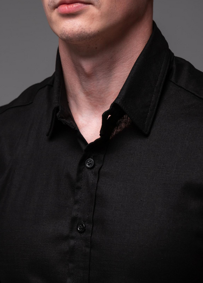Мужская льняная рубашка с длинным рукавом на пуговицах цвет черный, размер XL  RA2389 | Зображення 5