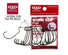 Крючки рыболовные Vanfook офсетные WORM55B Flat NS Black #2/0 6шт