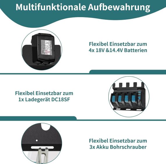 Настенный держатель для зарядного устройства Makita DC18SF, держатель на 4 аккумулятора и шуруповерта, полка | Зображення 4