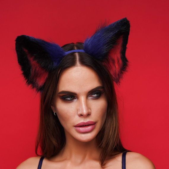 Меховые ушки кошки трехцветные: Синий, черный, красный OKOVA sexstyle | Зображення 1