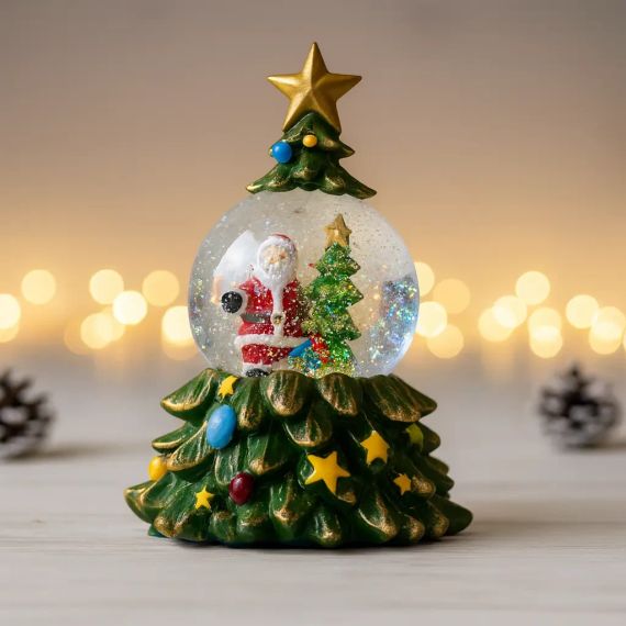 Музичний сніговий шар-нічник "Ялинка" 15*15*23см LED, 5 Мелодій (XHF-8001) | Зображення 1