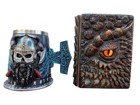 Подарунковий набір Кухоль 3D Молот Тора Бородастий Вікінг і Блокнот 3D «Жар Серця Дракона»