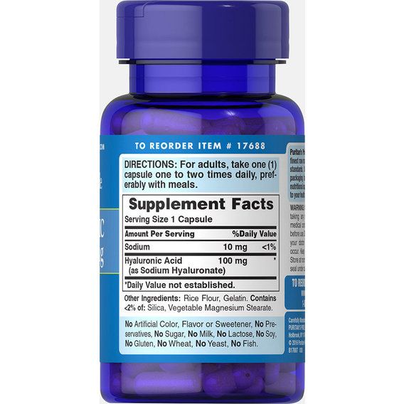 Гиалуроновая кислота Puritan's Pride Hyaluronic Acid 100 mg 60 Caps | Зображення 1