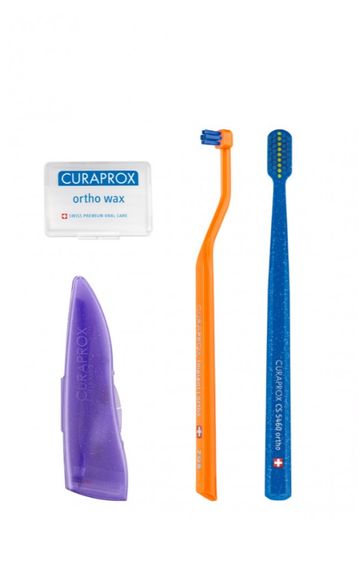 Набір для брекетів Curaprox Ortho Kit: щітка 5460 Ortho, щітка 1009 Ortho, набір йоршиків, орто-віск | Зображення 1